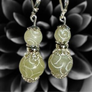 New Hand Crafted Carved Jade Bead Earrings